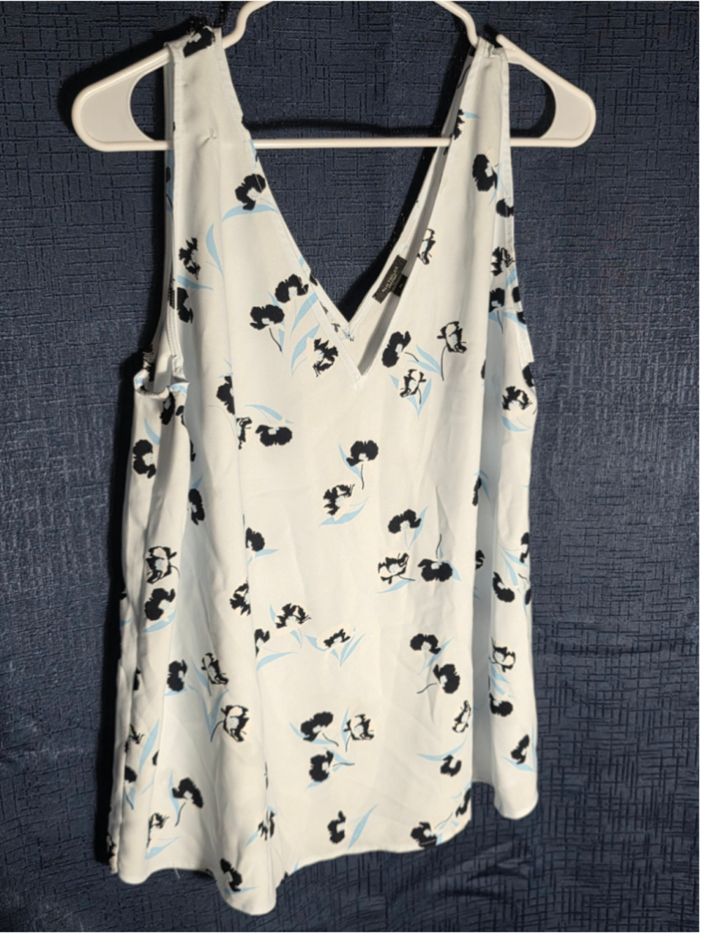 Women's Ann Taylor Factory Floral Tank Top White Black Size XL cottagecore